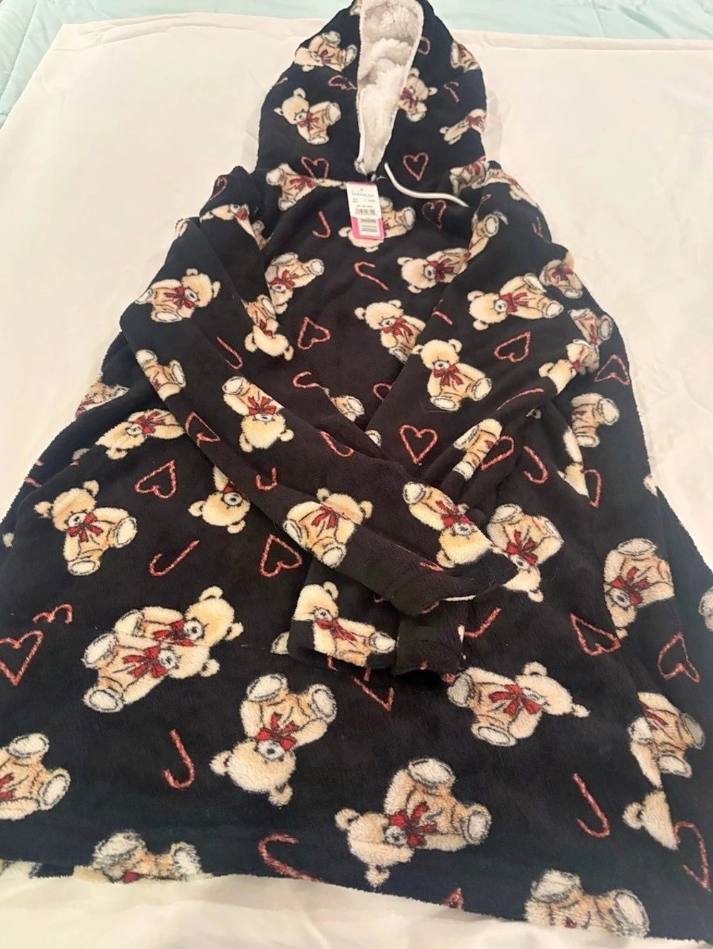 Love to Sleep Teddy Bear Hooded Robe Black NWT